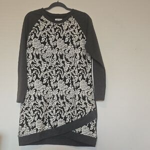 Black and White Floral Sweater Dress
